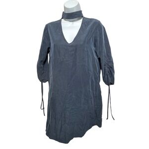 EVERLY Gray Choker V Neck Ruched Sleeve Mini Dress Women's XS